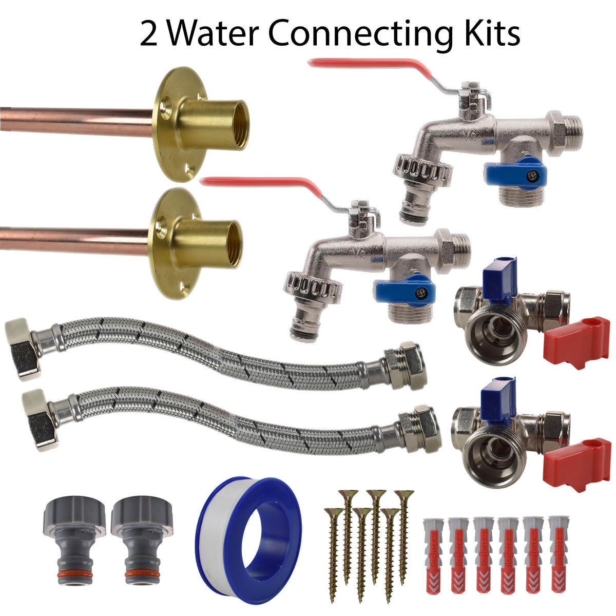 Double Lever Tap STANDARD Connection Kit x2 Garden Hose Pipe Brass Water Fitting