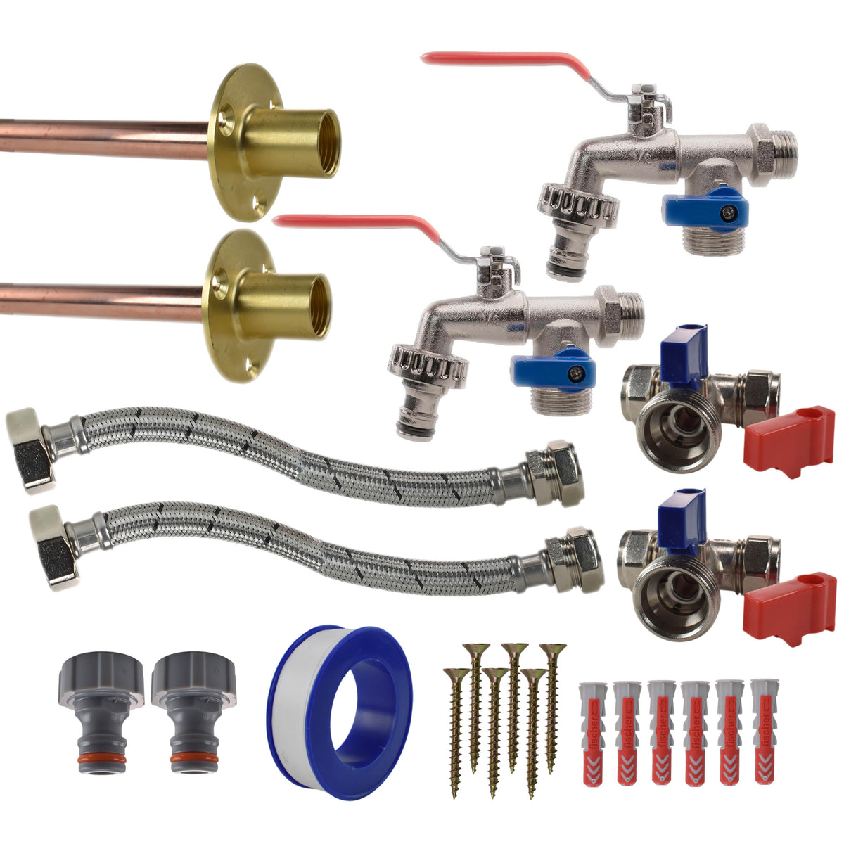 Double Lever Tap STANDARD Connection Kit x2 Garden Hose Pipe Brass Water Fitting
