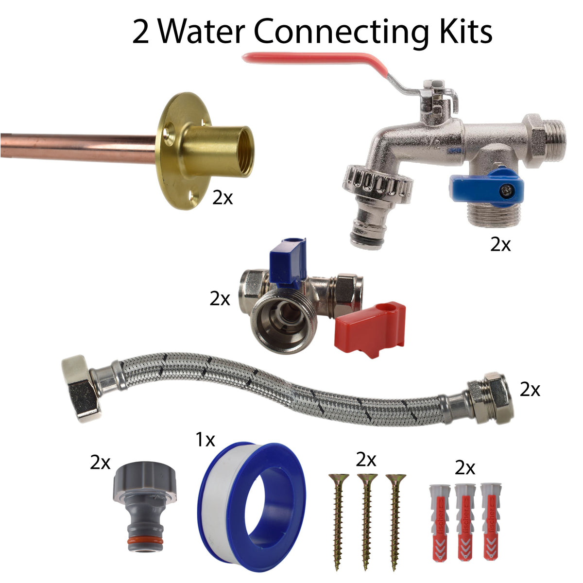 Double Lever Tap STANDARD Connection Kit x2 Garden Hose Pipe Brass Water Fitting