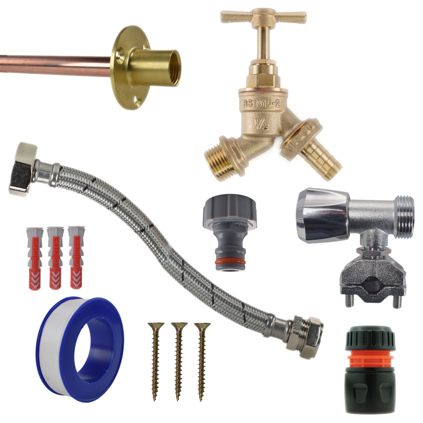 Brass Barbed Bib Tap FULL Connection Kit