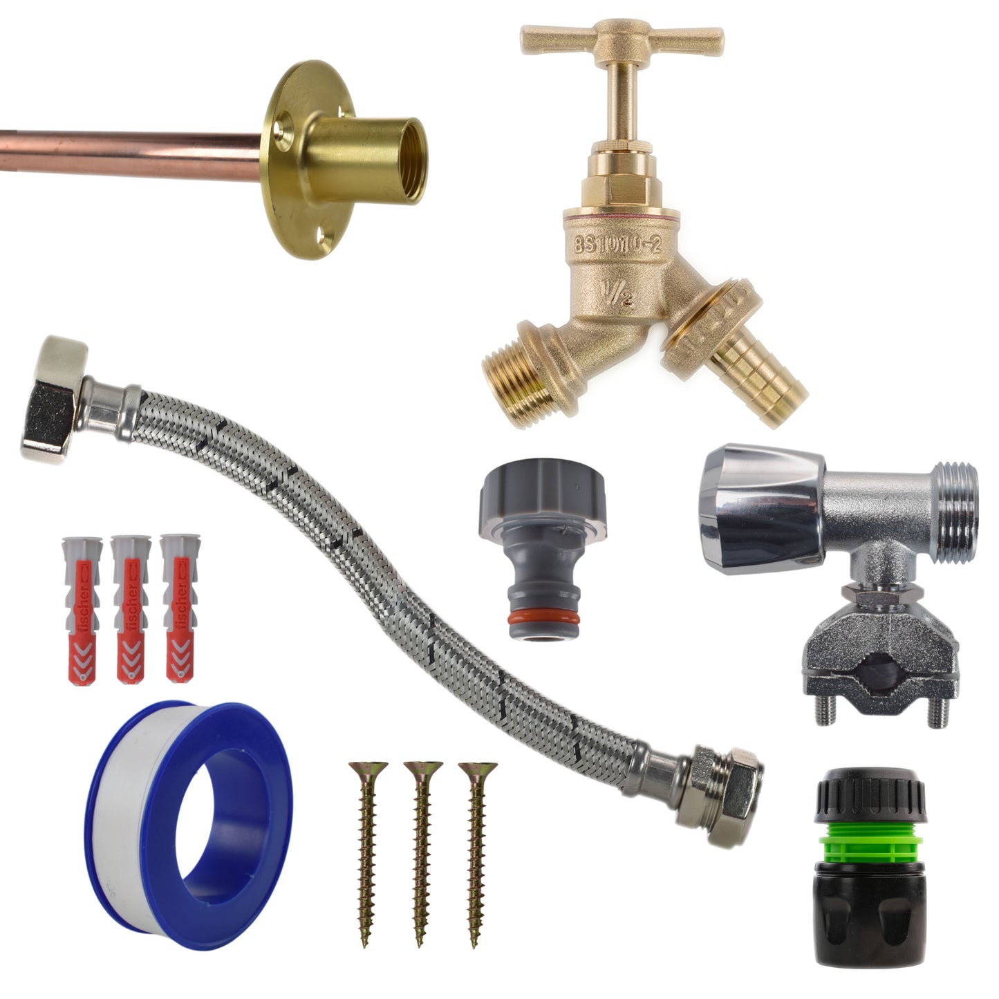 Brass Barbed Bib Tap FULL Connection Kit