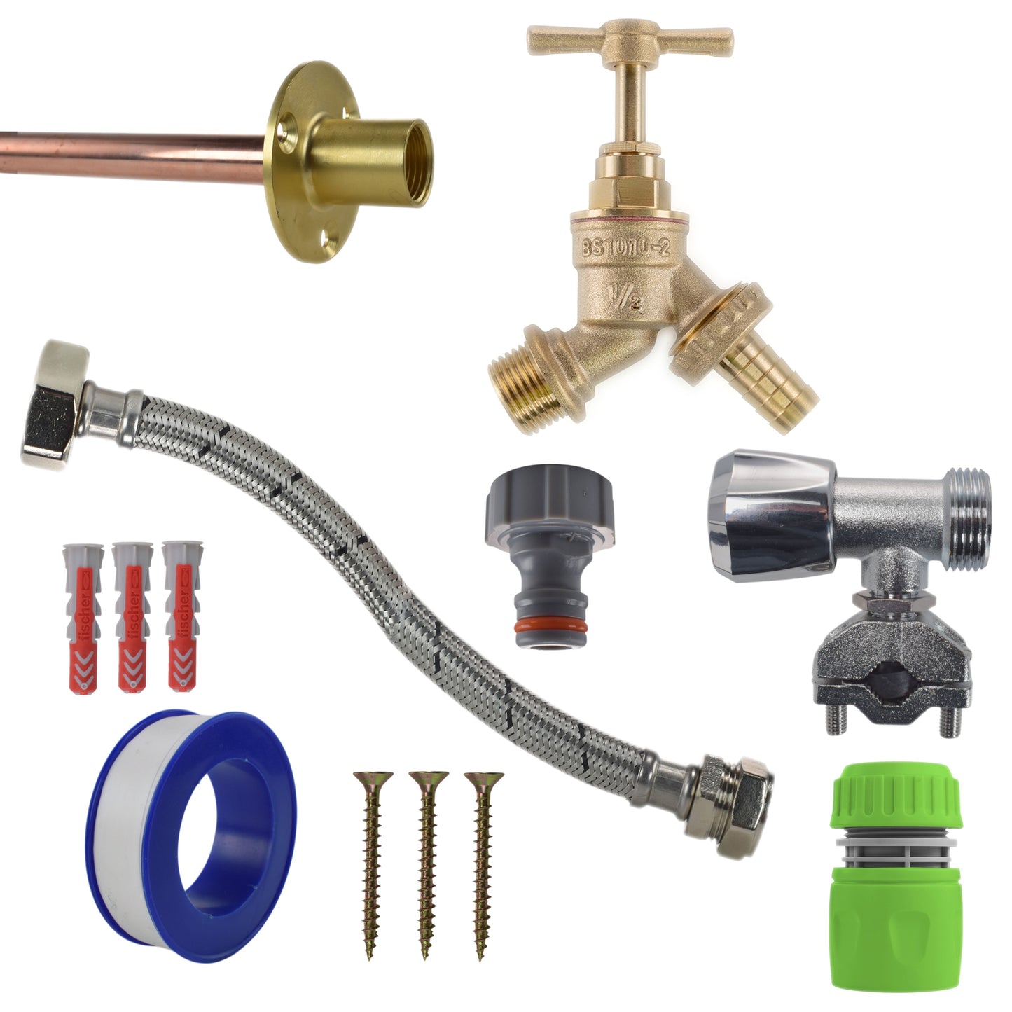 Brass Barbed Bib Tap FULL Connection Kit