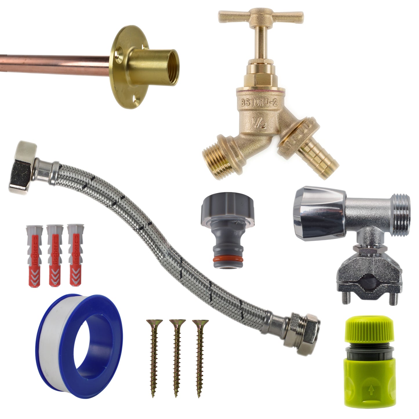 Brass Barbed Bib Tap FULL Connection Kit