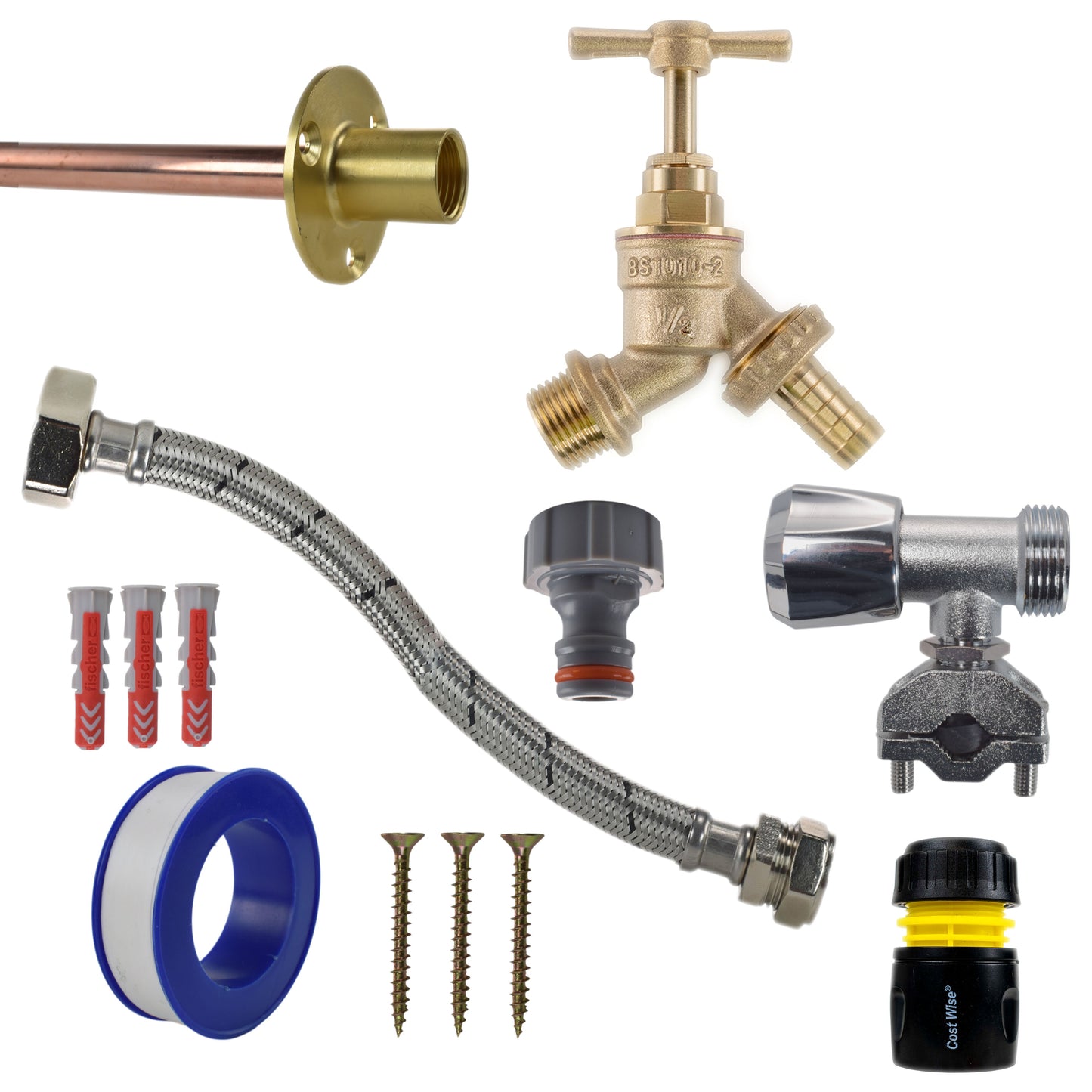 Brass Barbed Bib Tap FULL Connection Kit
