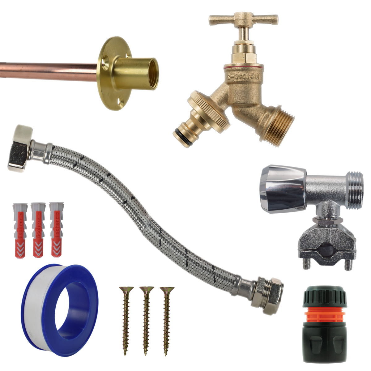 Brass Quick Connect Bib Tap FULL Connection Kit Garden Hose Pipe Water Connector