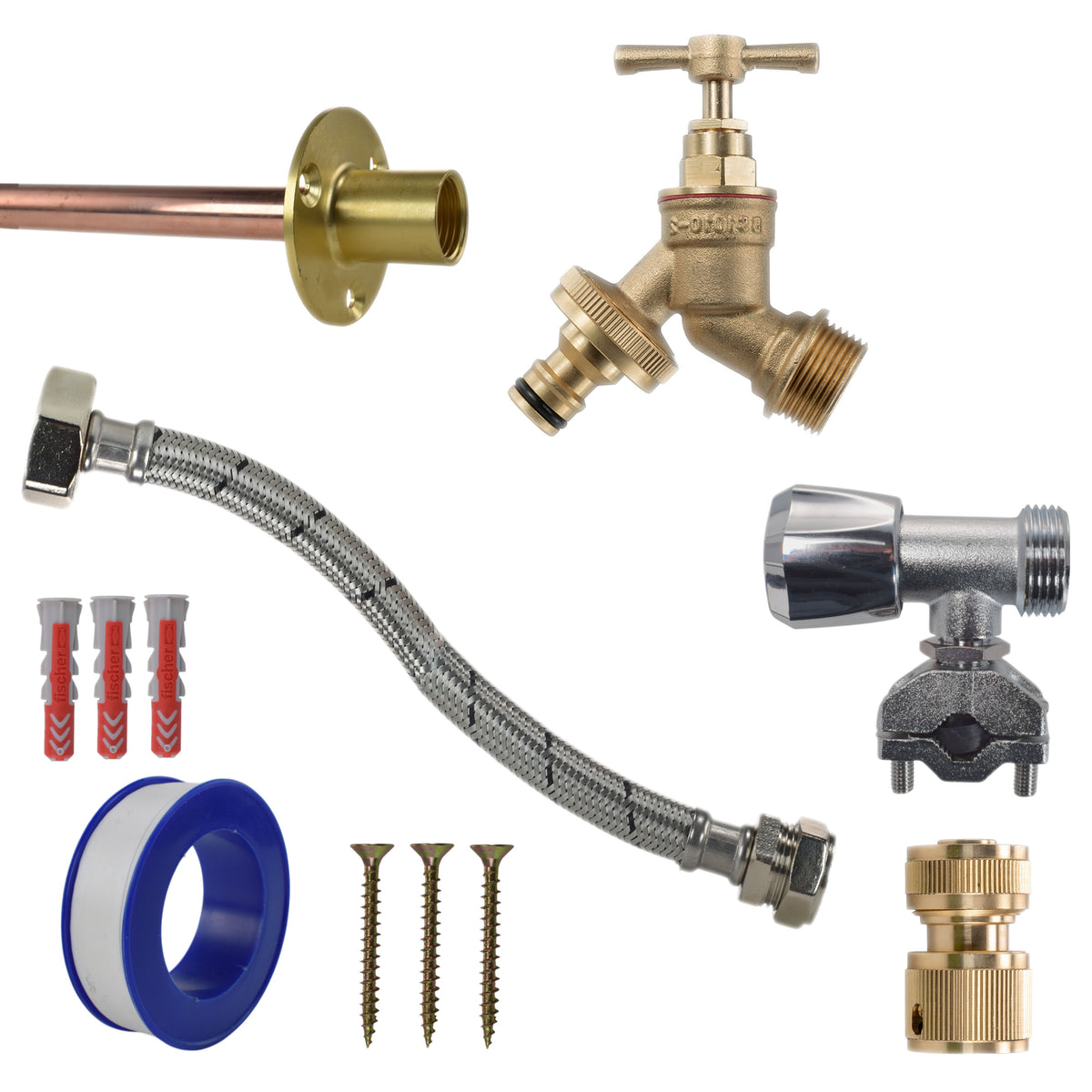 Brass Quick Connect Bib Tap FULL Connection Kit Garden Hose Pipe Water Connector