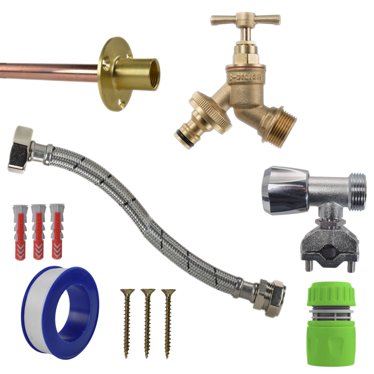 Brass Quick Connect Bib Tap FULL Connection Kit Garden Hose Pipe Water Connector