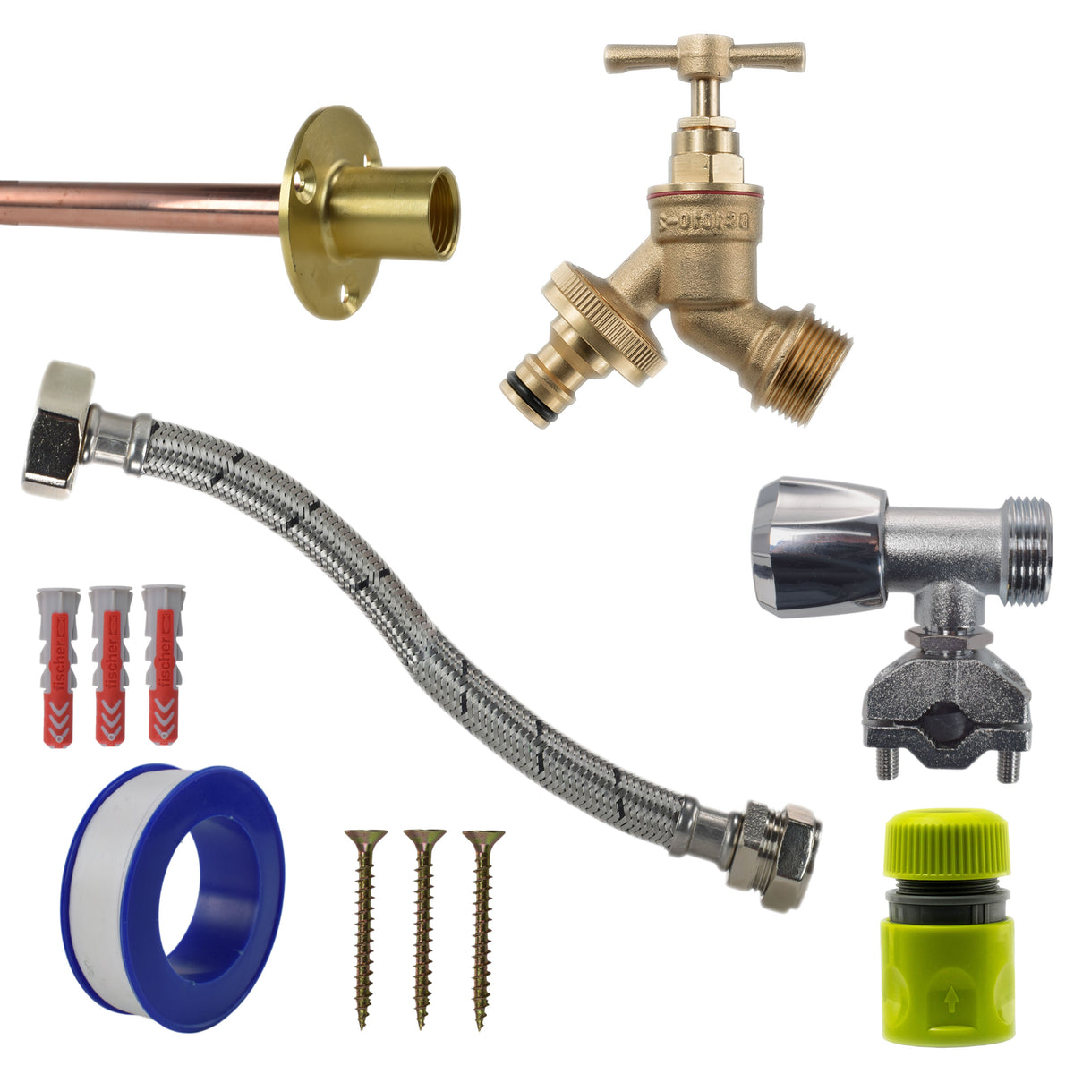 Brass Quick Connect Bib Tap FULL Connection Kit Garden Hose Pipe Water Connector