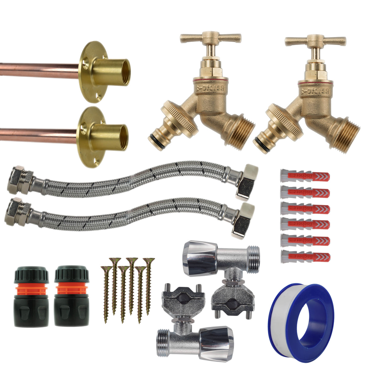 Brass Quick Connect Bib Tap FULL Connection Kit x2 Hose Pipe Fitting Tap Adapter