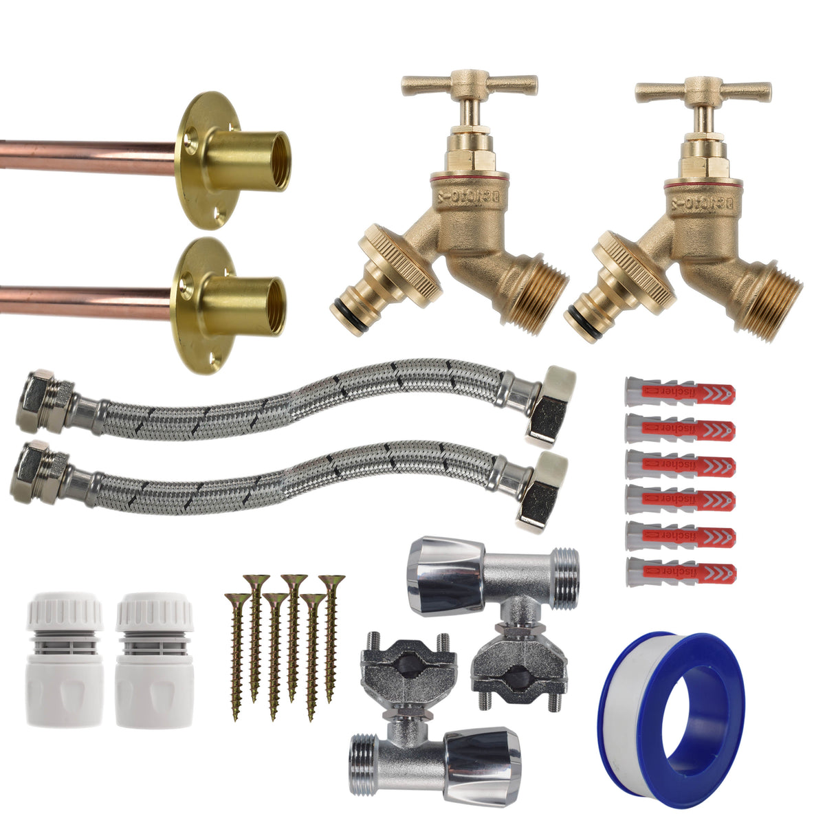 Brass Quick Connect Bib Tap FULL Connection Kit x2 Hose Pipe Fitting Tap Adapter