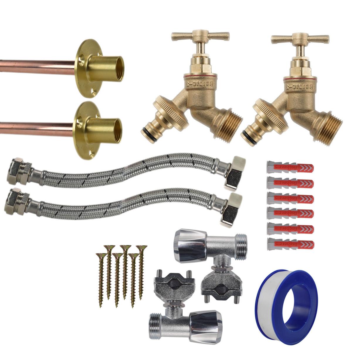 Brass Quick Connect Bib Tap FULL Connection Kit x2 Hose Pipe Fitting Tap Adapter