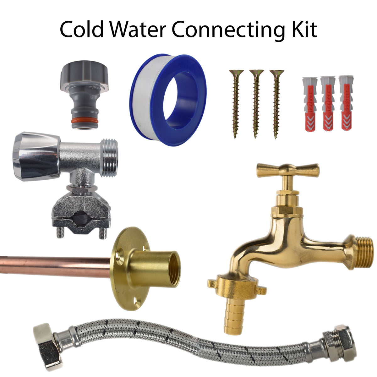Polished Brass 13mm Barb Tap FULL Connection Kit Garden Hose Pipe Barb Connector