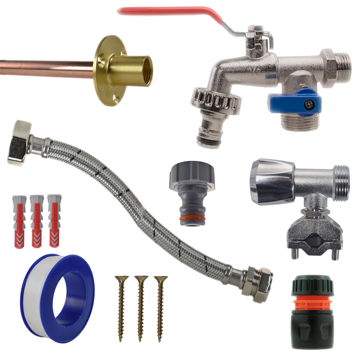Double Lever Tap FULL Connection Kit Brass Water Fitting Drip Irrigation Fitting