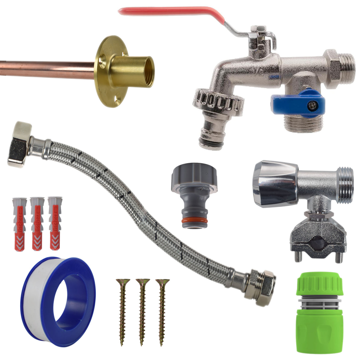 Double Lever Tap FULL Connection Kit Brass Water Fitting Drip Irrigation Fitting