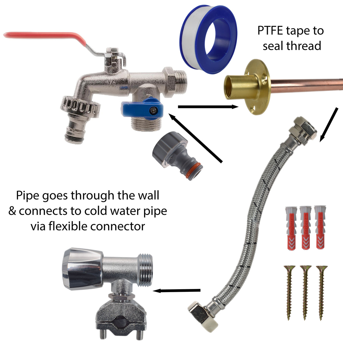Double Lever Tap FULL Connection Kit Brass Water Fitting Drip Irrigation Fitting