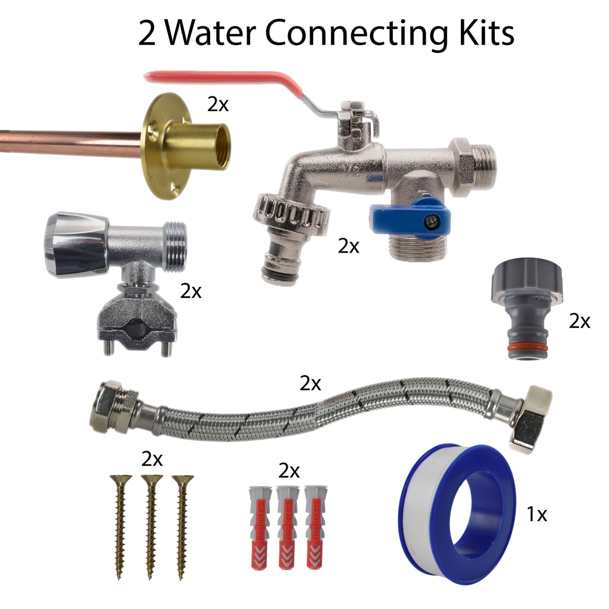 Double Lever Tap FULL Connection Kit x2 Outdoor Watering Kit Brass Water Fitting