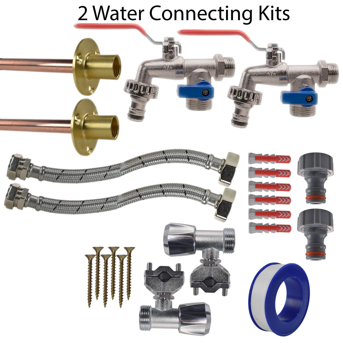 Double Lever Tap FULL Connection Kit x2 Outdoor Watering Kit Brass Water Fitting