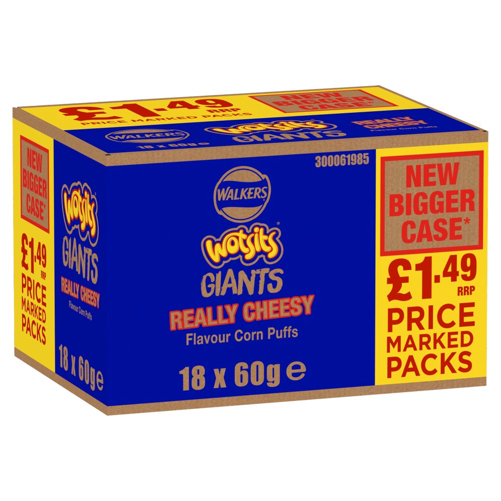 Walkers Wotsits Giants Cheese Crisps 60g (Box of 18)