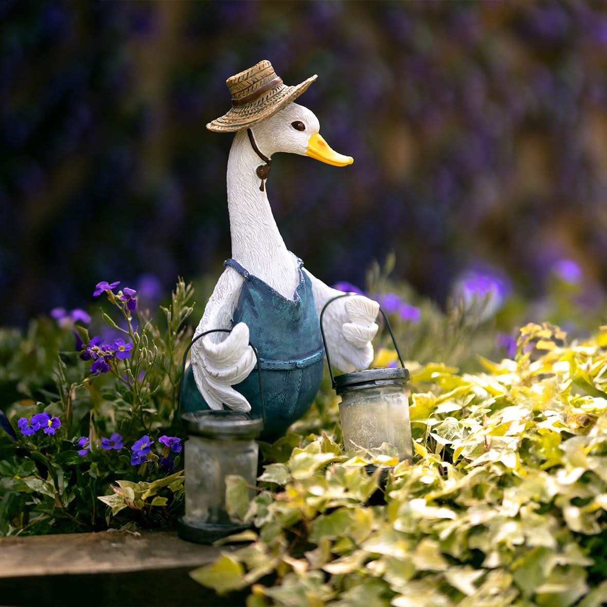Solar Duck Garden Ornament with LED Lantern Outdoor Statue