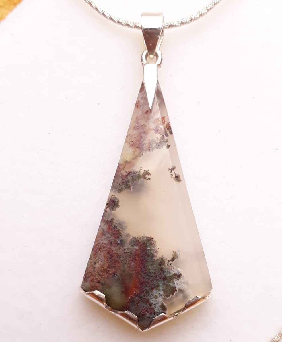 Indonesian Shajri Aqeeq (Moss Agate) pendant with Italian Silver Chain