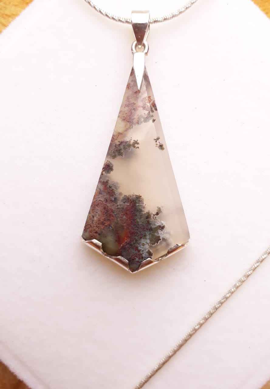 Indonesian Shajri Aqeeq (Moss Agate) pendant with Italian Silver Chain