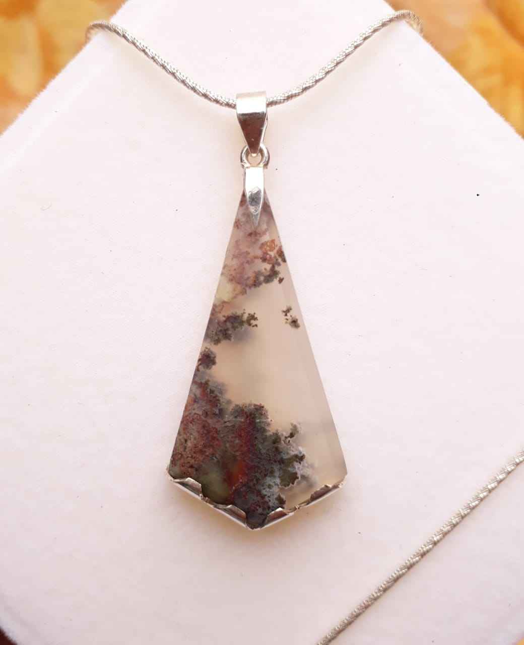 Indonesian Shajri Aqeeq (Moss Agate) pendant with Italian Silver Chain