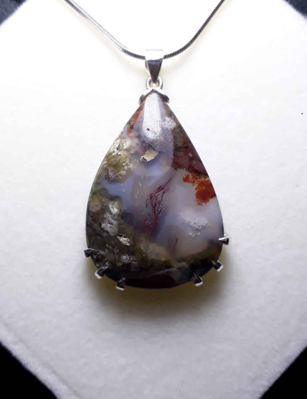 Indonesian Shajri Aqeeq (Moss Agate) pendant with Italian Silver Chain