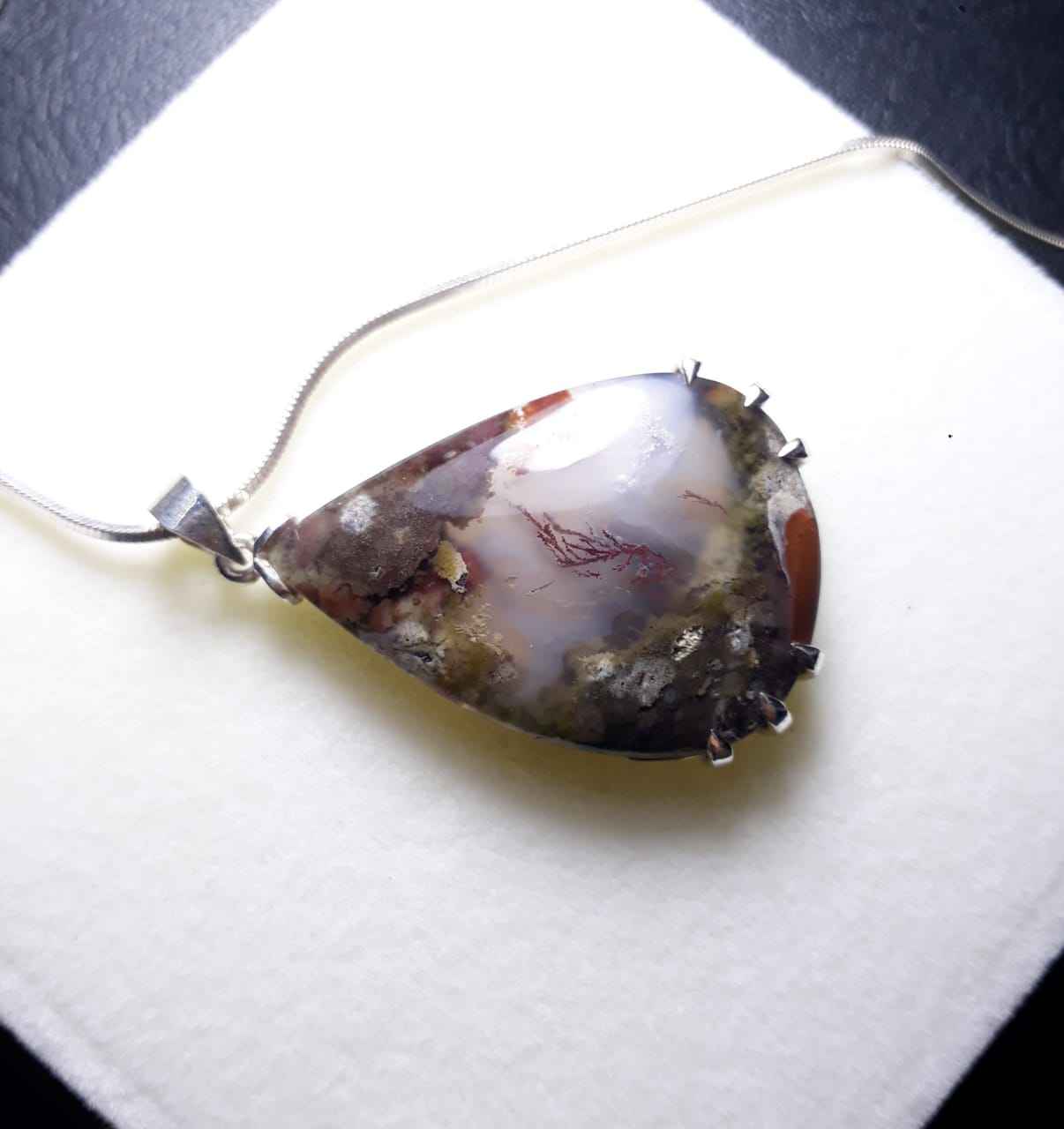 Indonesian Shajri Aqeeq (Moss Agate) pendant with Italian Silver Chain