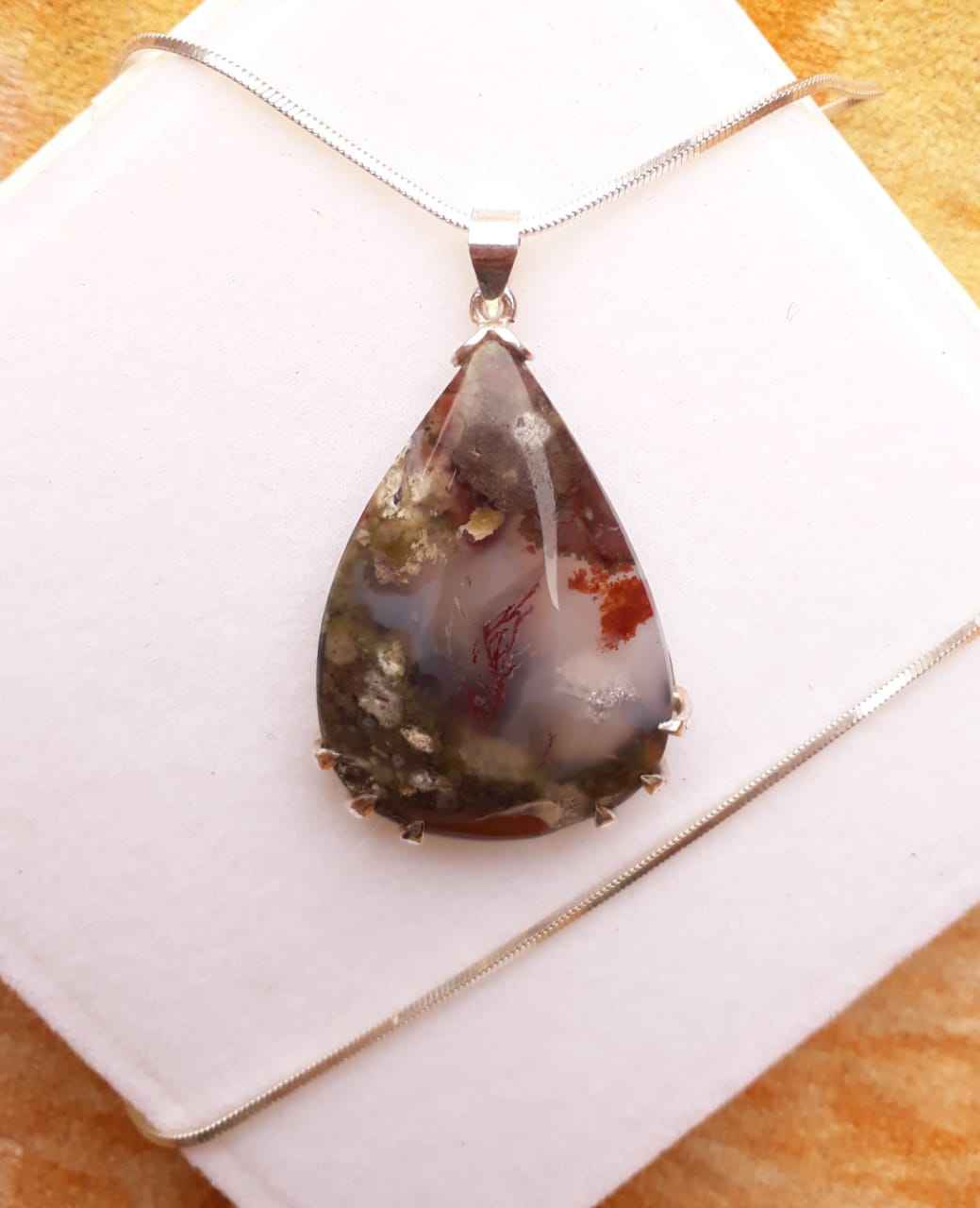 Indonesian Shajri Aqeeq (Moss Agate) pendant with Italian Silver Chain