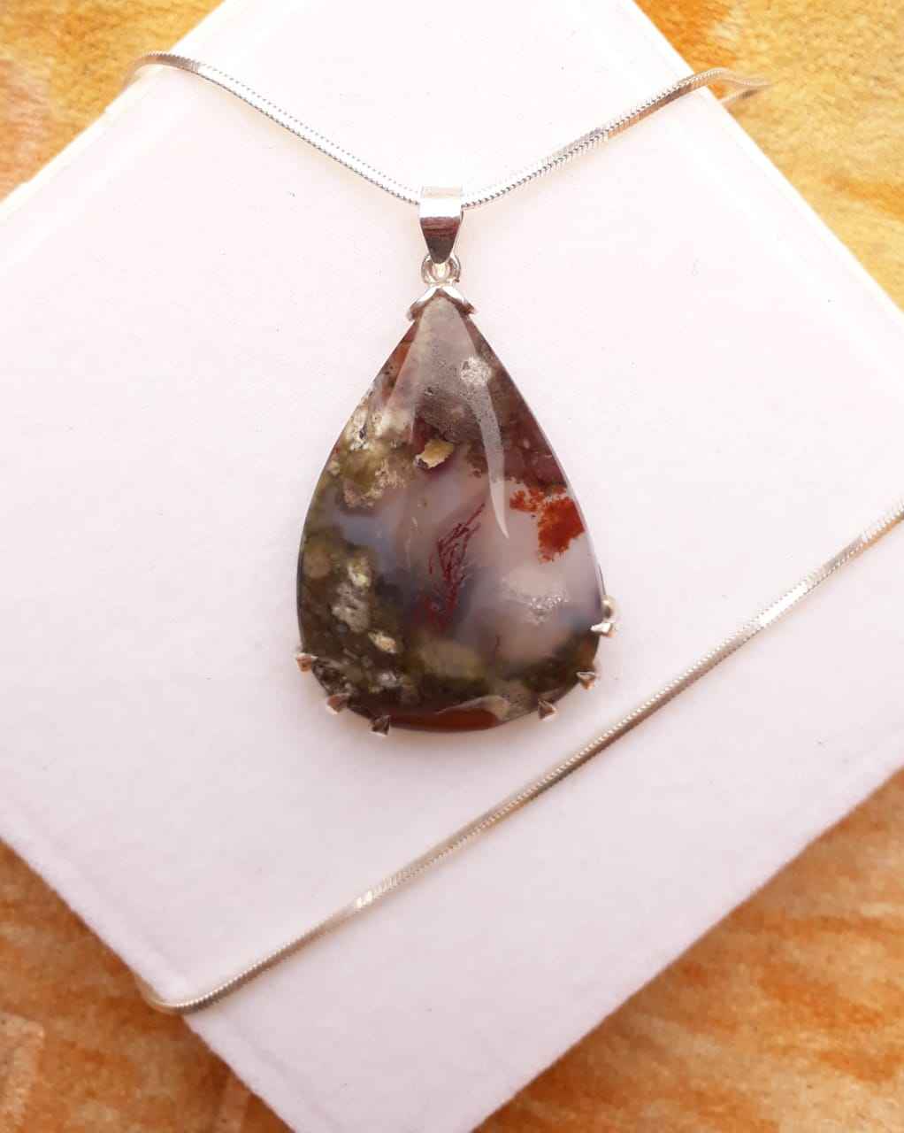 Indonesian Shajri Aqeeq (Moss Agate) pendant with Italian Silver Chain