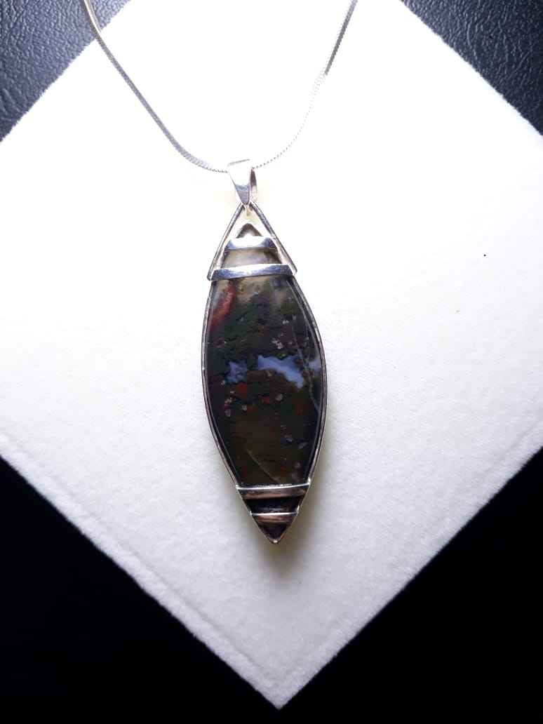 Green Indonesian Shajri Aqeeq (Moss Agate) Pendant with Italain Silver