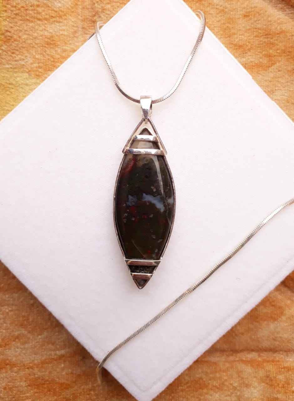 Green Indonesian Shajri Aqeeq (Moss Agate) Pendant with Italain Silver