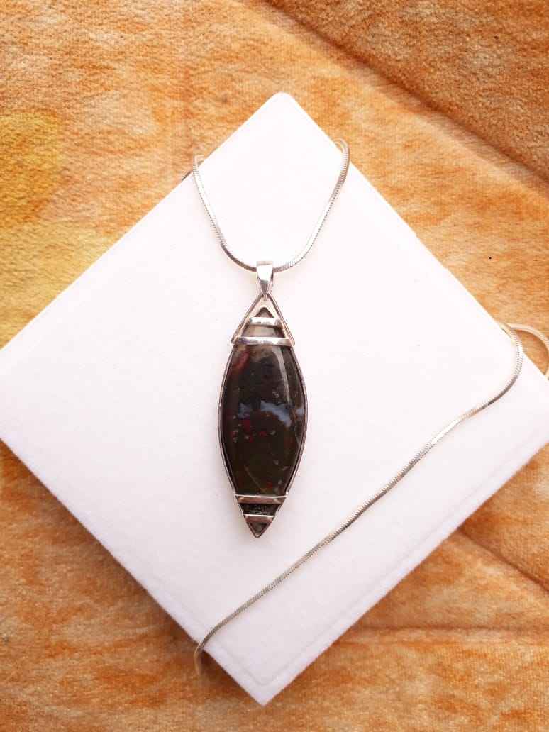 Green Indonesian Shajri Aqeeq (Moss Agate) Pendant with Italain Silver