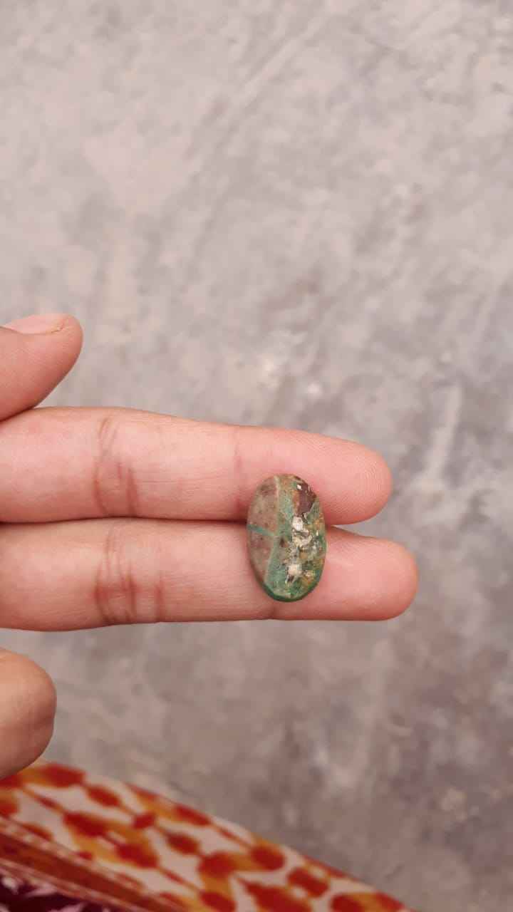 7ct Natural Turquoise, Green Matrix Turquoise, Oval Shape, Real Firoza Stone,Dimensions -19x12mm