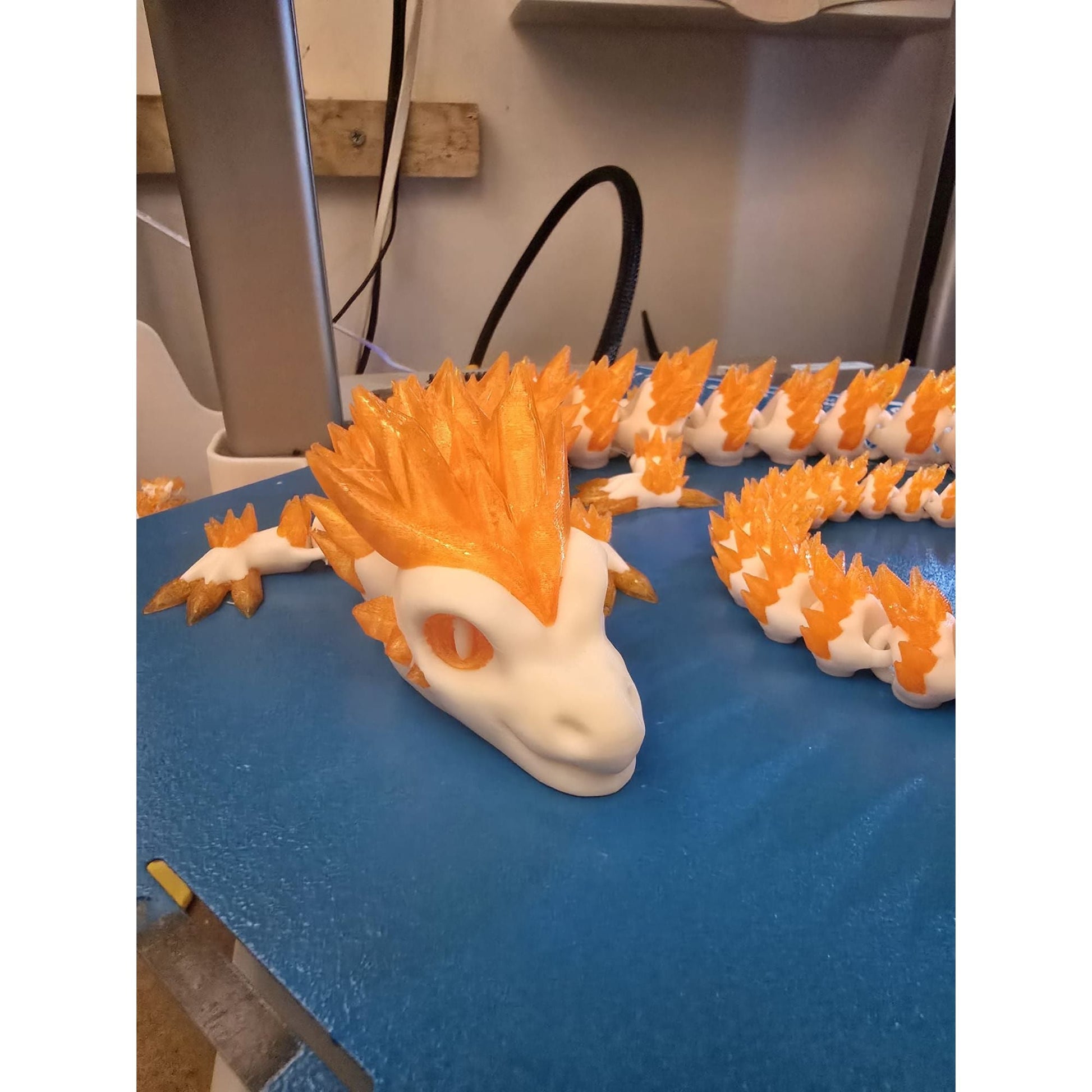 60cm Articulated Dragon – Translucent Orange & White Flame Edition