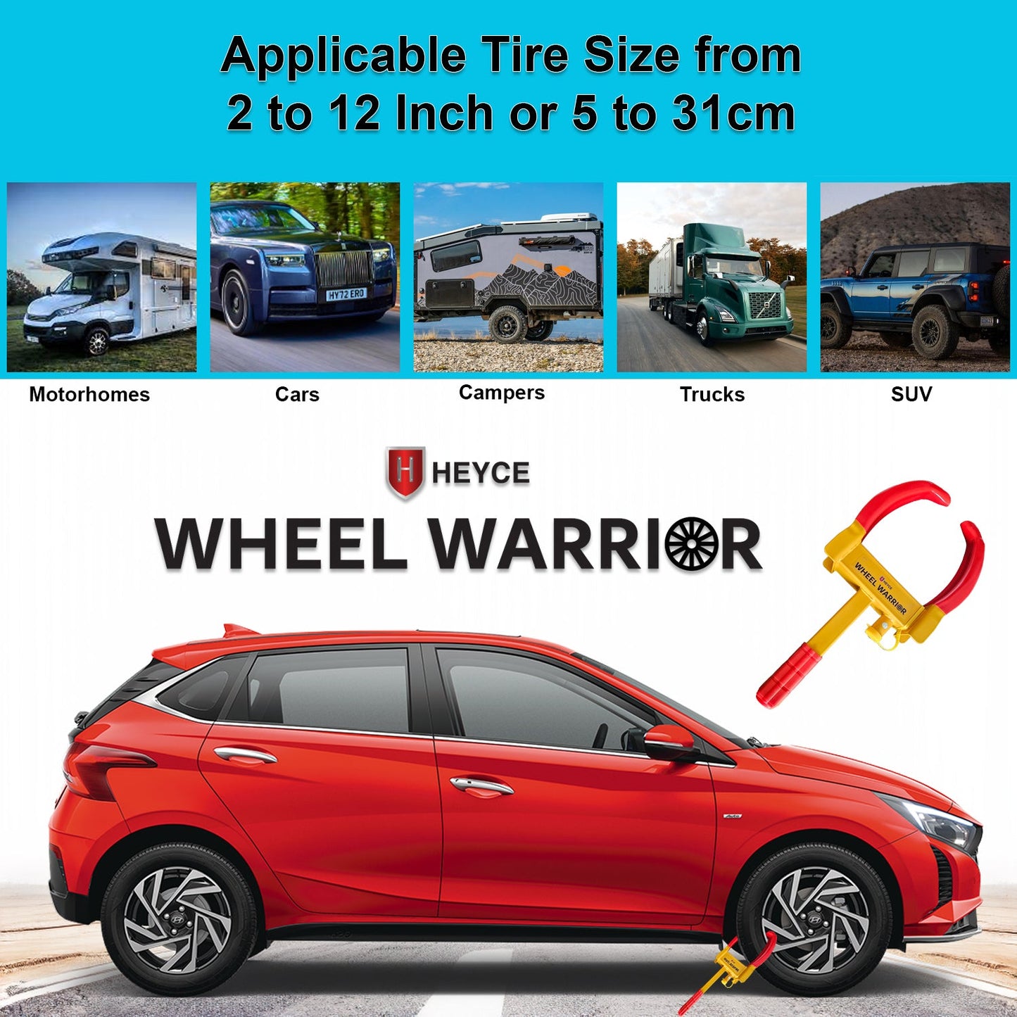 Wheel Warrior Heavy Duty Clamp 9-hole adjustable Universal anti-theft for cars, caravans, trailers