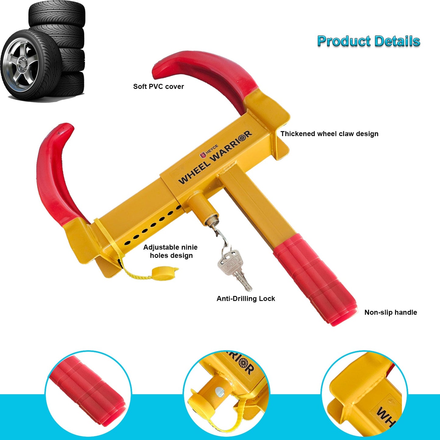 Wheel Warrior Heavy Duty Clamp 9-hole adjustable Universal anti-theft for cars, caravans, trailers