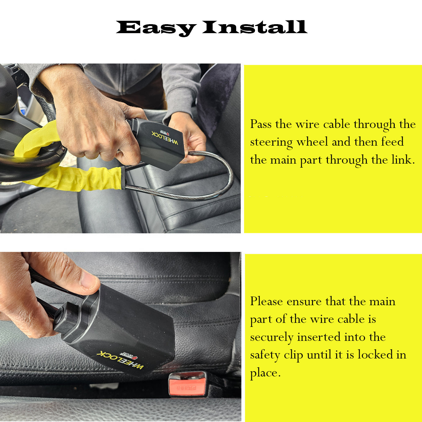 WheeLock Car Security Anti-Theft Steering Wheel Seat Belt Lock with 3 Keys for Cars, SUVs, Vans