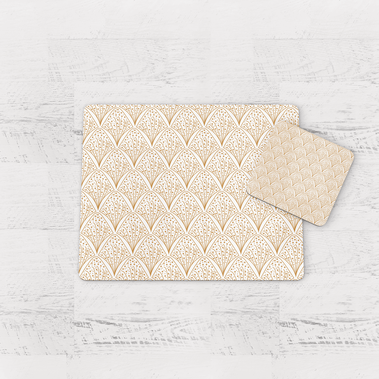 White & Gold Retro Geometric Placemats, Set of 4 or Set of 6