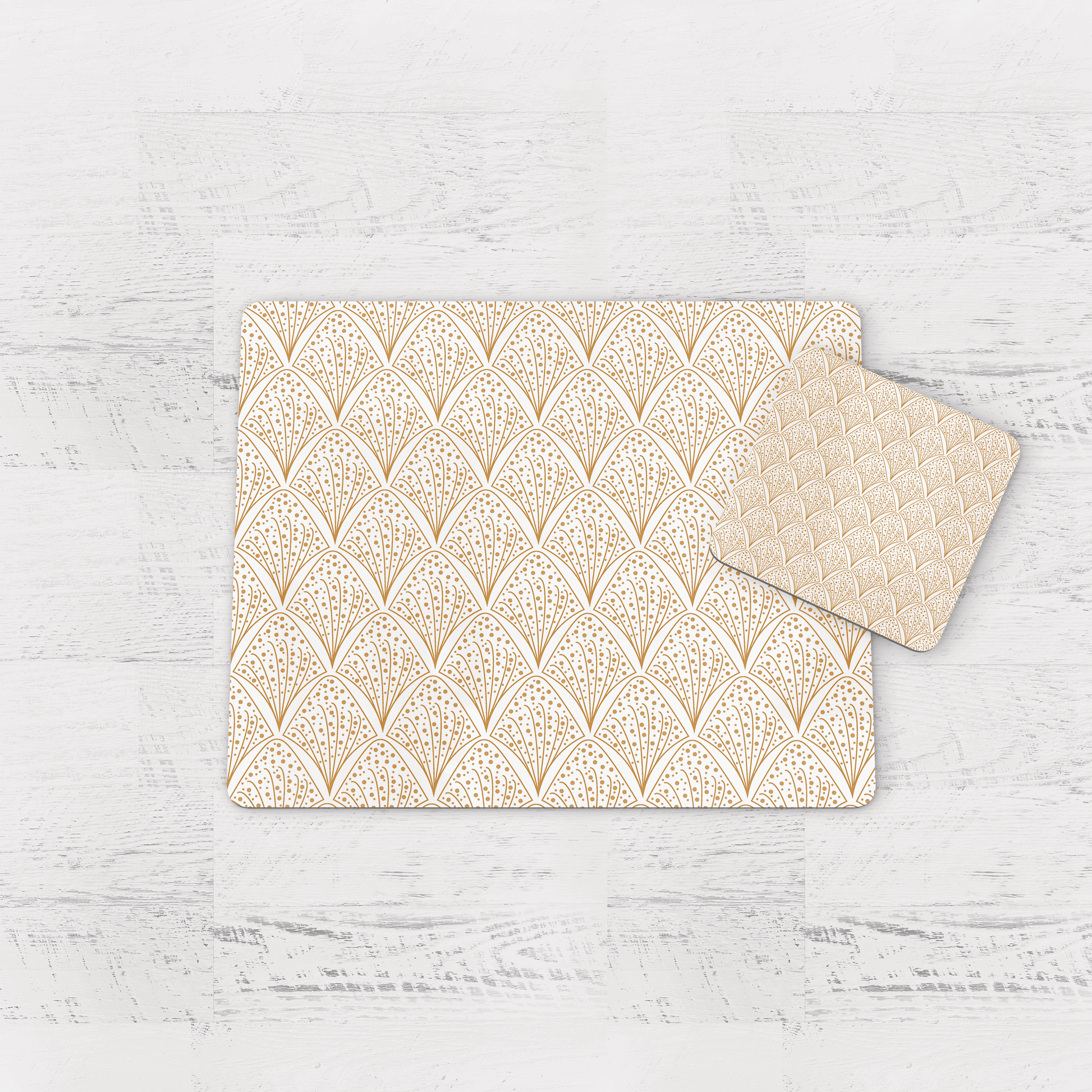 White & Gold Retro Geometric Placemats, Set of 4 or Set of 6