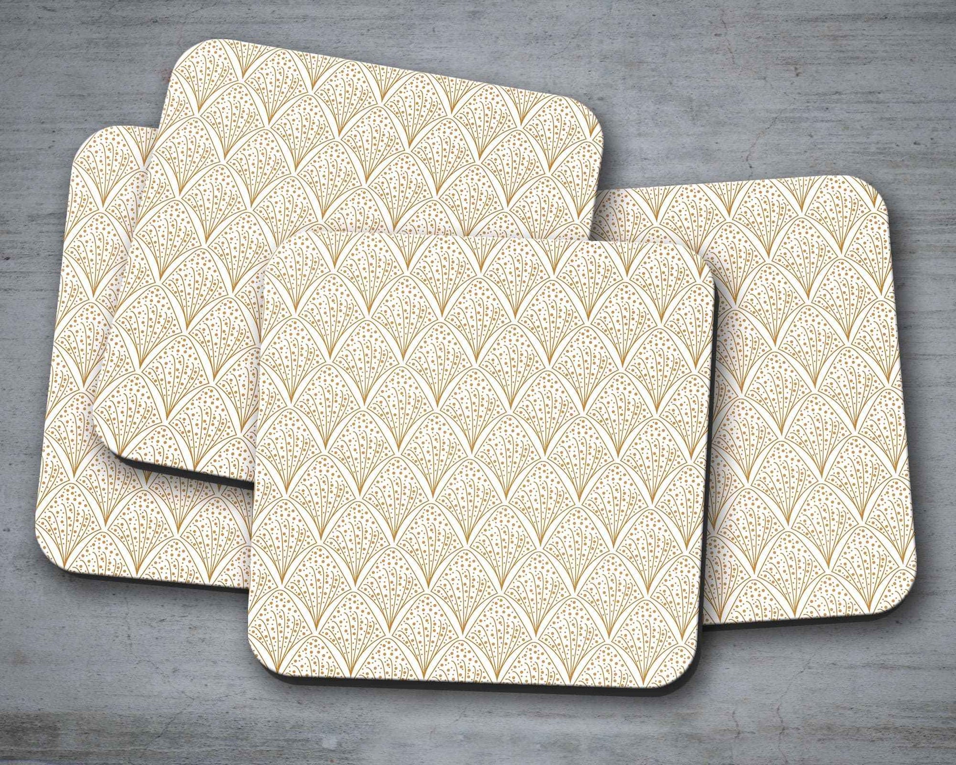 White & Gold Retro Geometric Placemats, Set of 4 or Set of 6