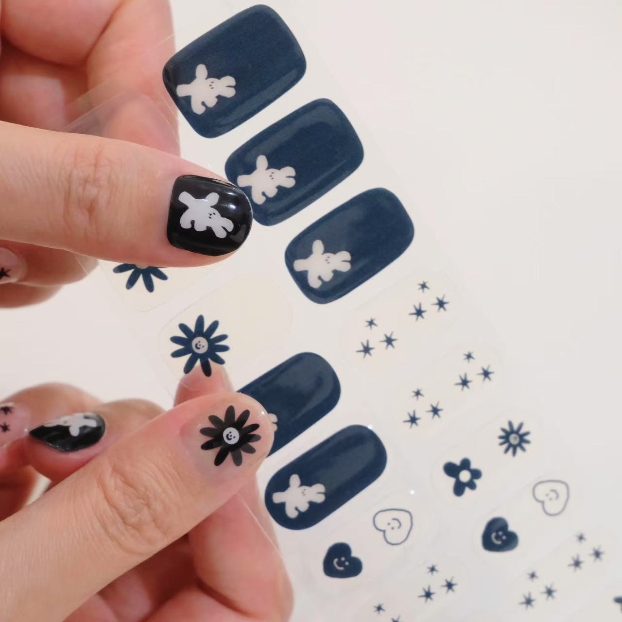 Now Now | White Bunny Black Nail Wraps