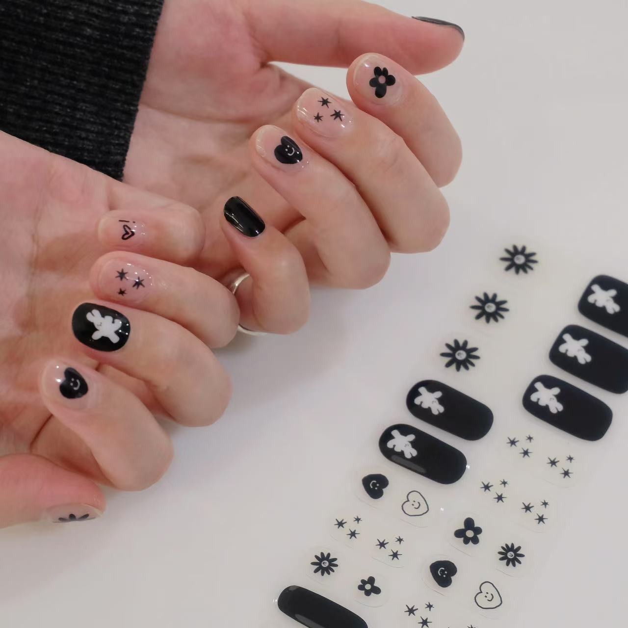 Now Now | White Bunny Black Nail Wraps