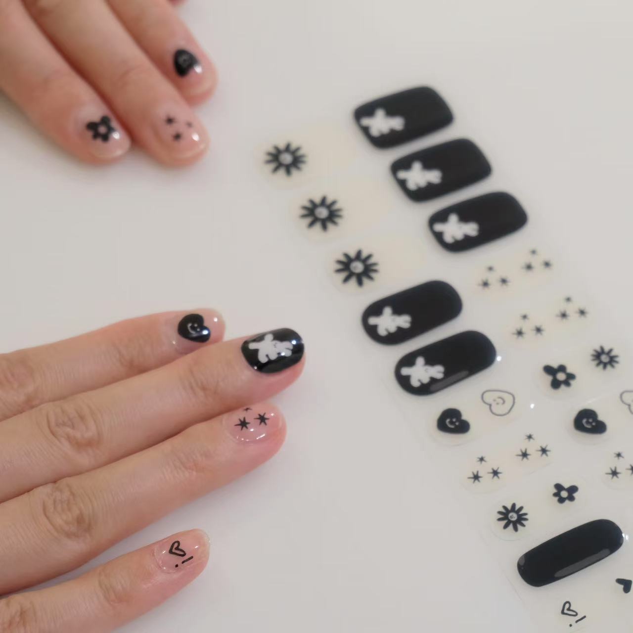 Now Now | White Bunny Black Nail Wraps