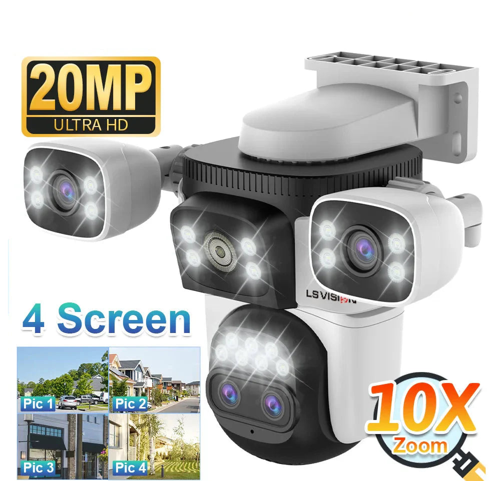 WiFi Security Camera Outdoor 10X Optical Zoom Four Lens Human Auto Tracking Waterproof