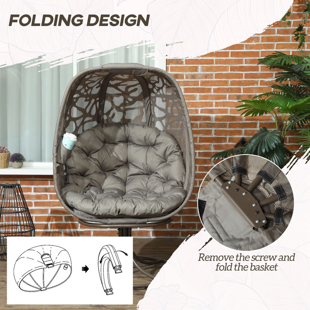 Outsunny Foldable Egg Chair with Cushions, Indoor Outdoor Swivel Lounger