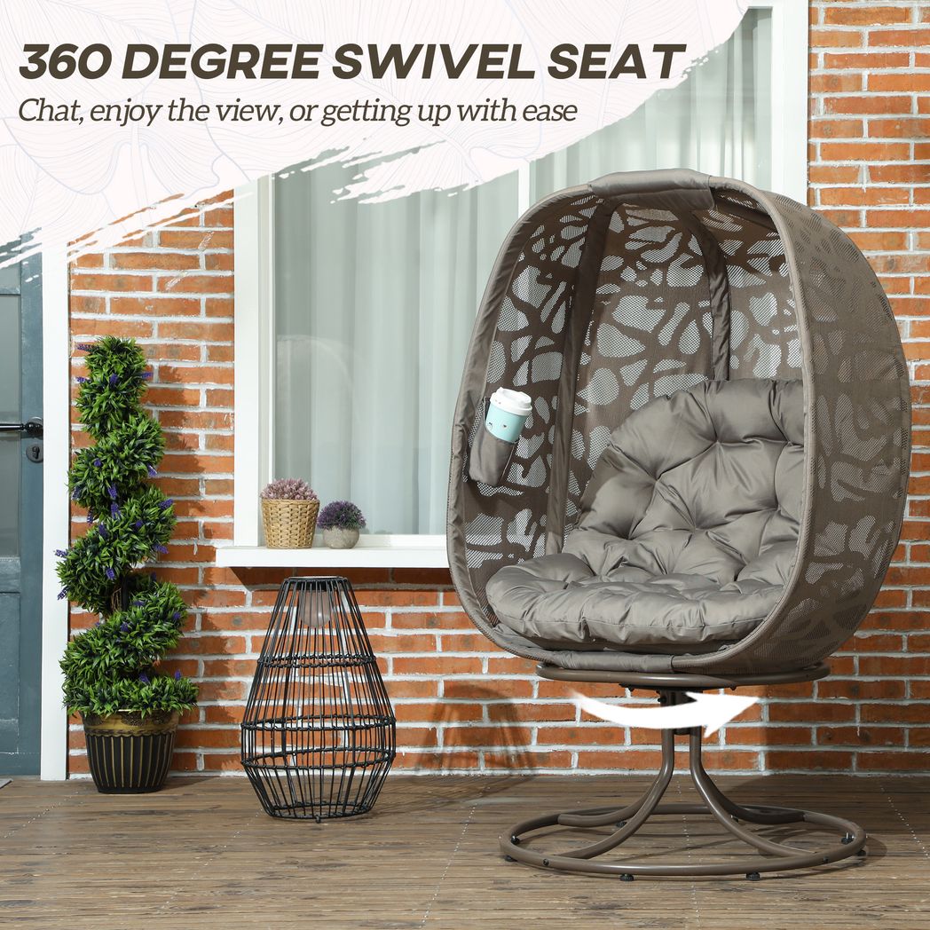 Outsunny Foldable Egg Chair with Cushions, Indoor Outdoor Swivel Lounger