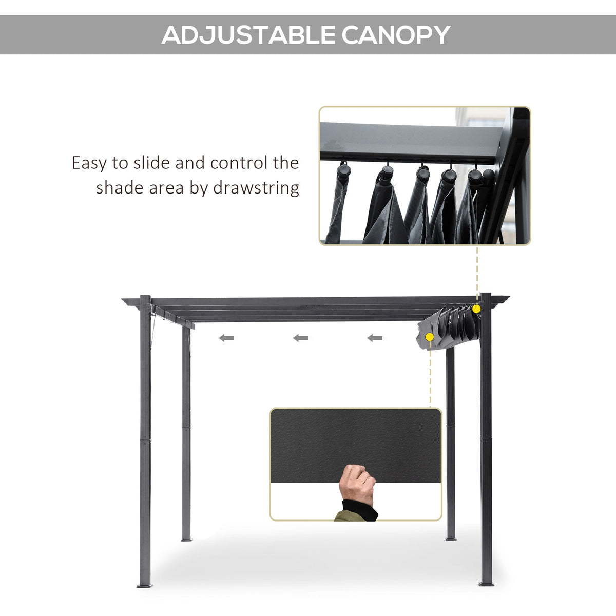 Outsunny 3x3(m) Pergola Gazebo Sun Shade Shelter Aluminium Garden Canopy, Grey