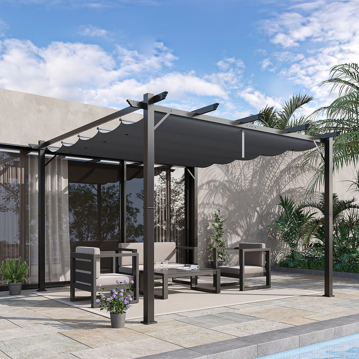 Outsunny 3x3(m) Pergola Gazebo Sun Shade Shelter Aluminium Garden Canopy, Grey