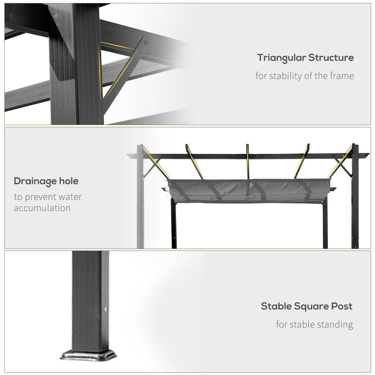 Outsunny 3x3(m) Pergola Gazebo Sun Shade Shelter Aluminium Garden Canopy, Grey
